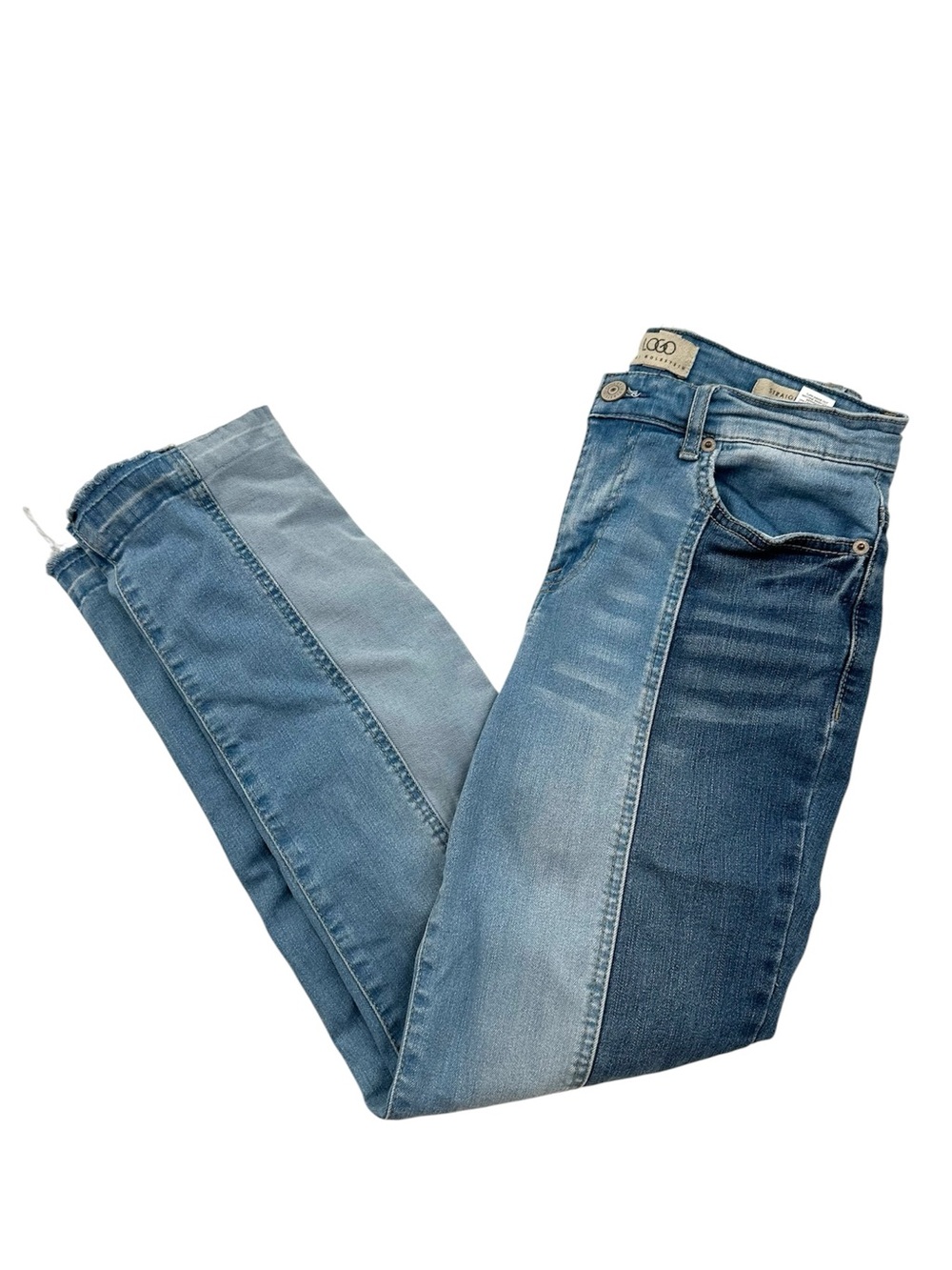 LOGO Lori Goldstein Straight Leg Jeans Size 4 Patchwork Raw Hem Ankle